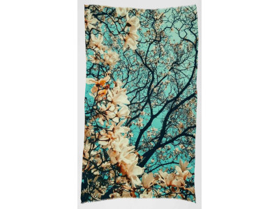Sjaal van wol met zijde, turquoise, amandelbloesem
